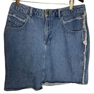 Moss  Copenhagen Women’s Asymetrical Denim Mini Skirt Featival Distressed LARGE